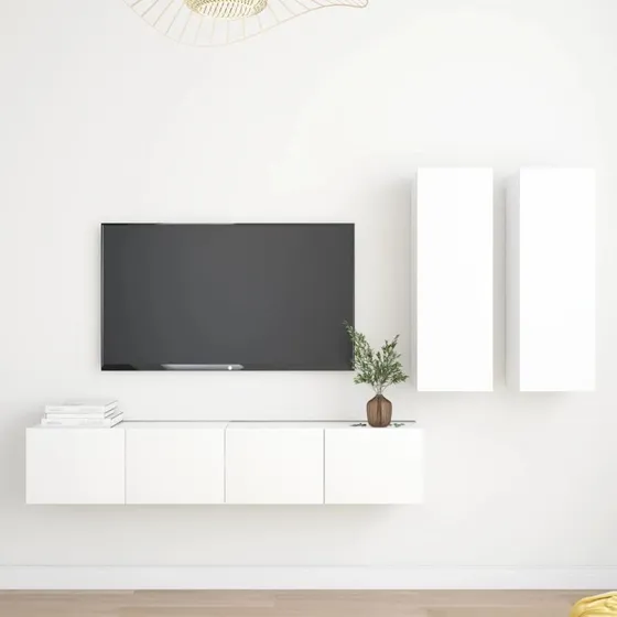 vidaXL tv-skabssæt 4 dele konstrueret træ 80 cm hvid