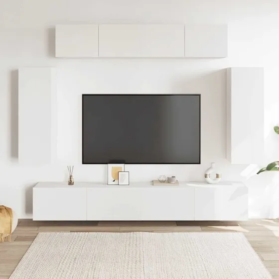 vidaXL TV-skabssæt 6 dele konstrueret træ, hvid, 90 cm