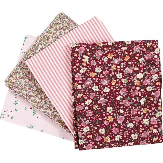 Patchwork stof 4 stk (45x55 cm) - pink, 100% bomuld