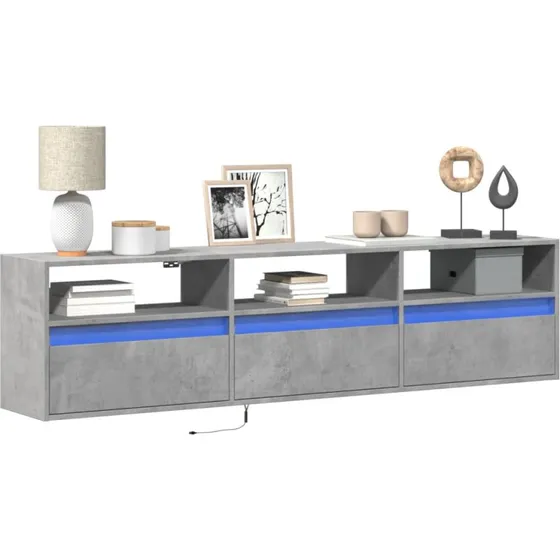 vidaXL vghngt TV-bord 180x31x45 cm  betongr m. LED