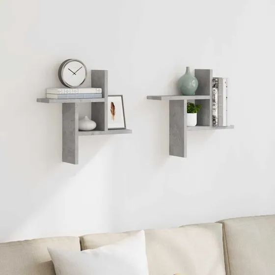 vidaXL væghylder 2 stk. 38x12x38 cm konstrueret træ, betongrå