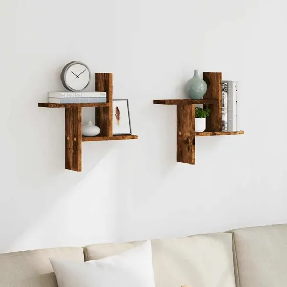 vidaXL væghylder 2 stk. 38x12x38 cm konstrueret træ, røget egetræ