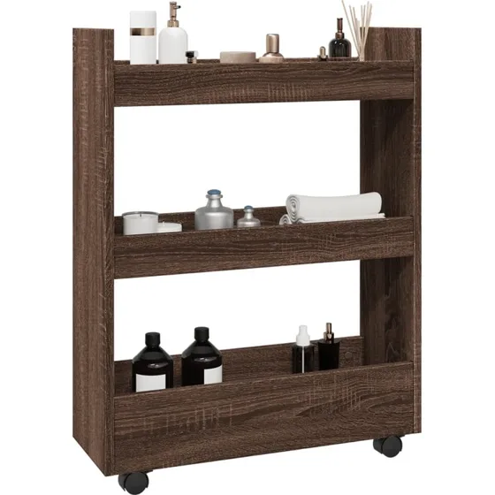 vidaXL smal opbevaringsvogn 3 hylder konstrueret tr - brun egetr