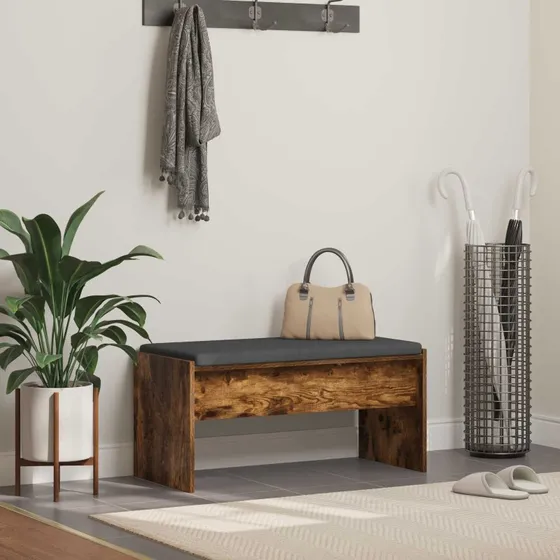 vidaXL Hallbænk med pude Røget eg 83 x 38 x 40 cm