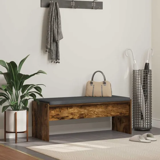 vidaXL Hallbænk med pude Røget eg 103 x 38 x 40 cm