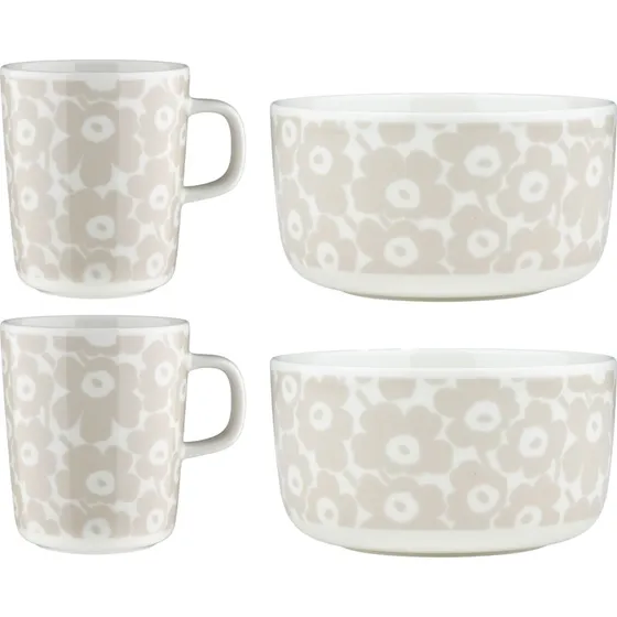 Marimekko Pikkuinen Unikko morgenmadsæt 4 dele, hvid/beige