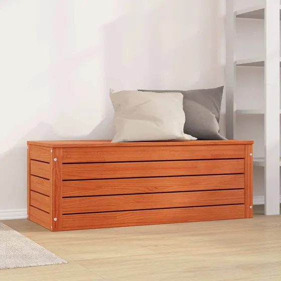 Opbevaringskasse i massivt fyrretræ, voksbrun 109×36,5×33 cm