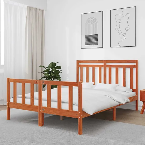 Sengestel i massivt fyrretræ 140x200 cm – vokset brun