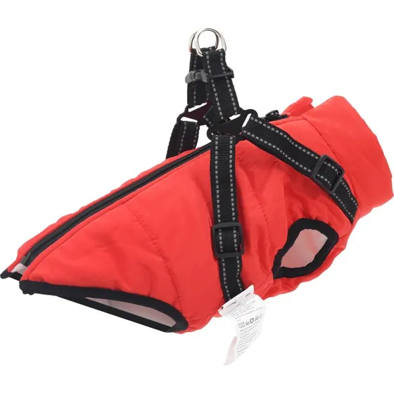 Hundejakke med sele rd 2XL  fleece og polyester