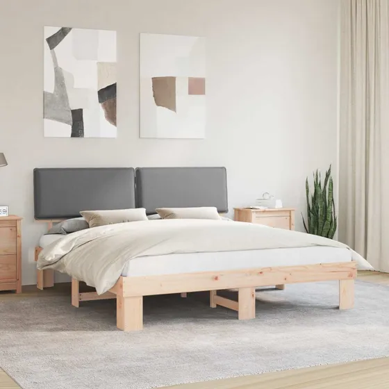 Sengestel med polstret hovedgavl 200x200 cm, lysegrå