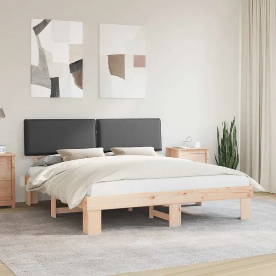 Sengestel med polstret hovedgavl mørkegrå 200x200 cm