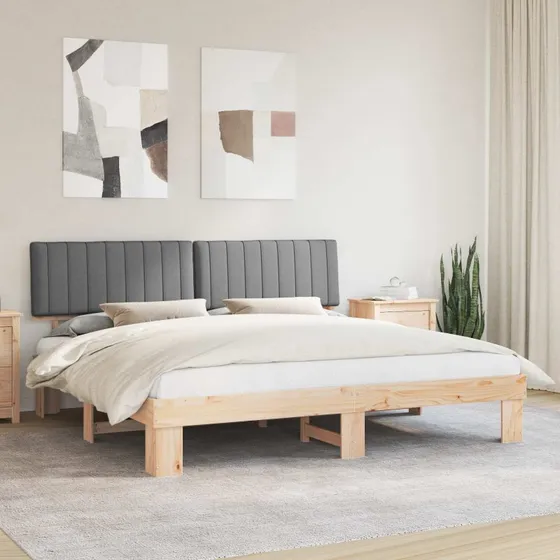 Sengestel 200x200 cm med polstret hovedgavl, lysegrå