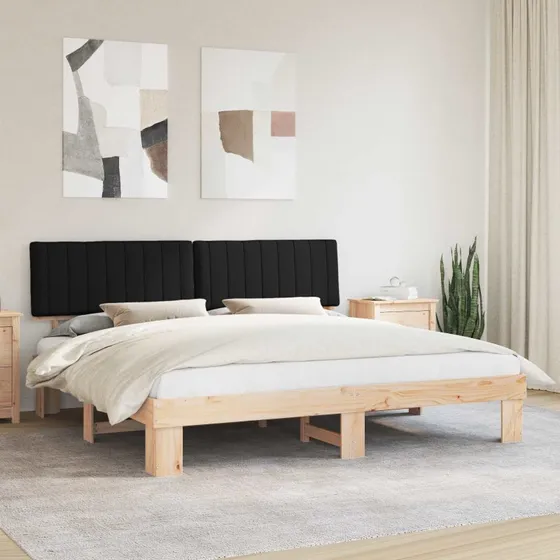 Sengestel med polstret hovedgavl 200 x 200 cm – Sort fyrretræ