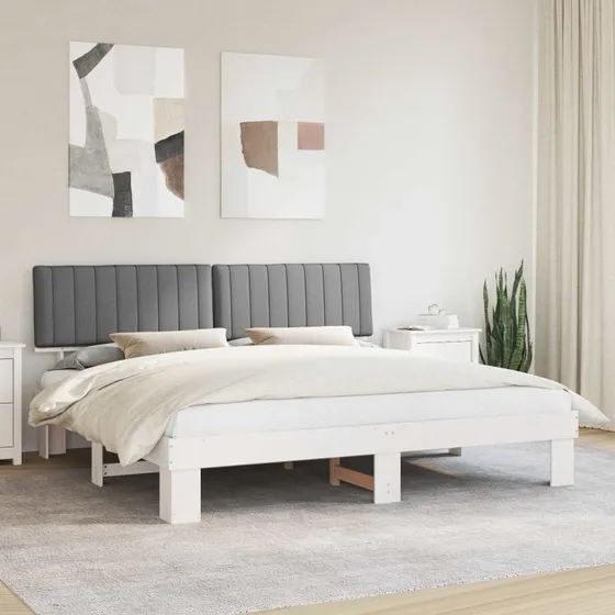 Sengestel 200x200 cm med polstret hovedgavl, lysegrå