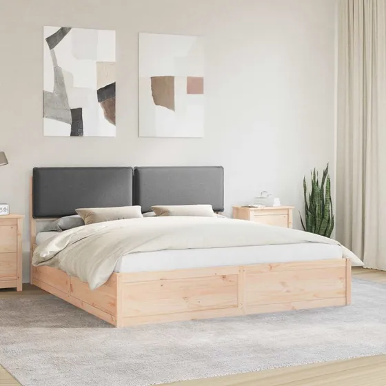 Sengestel 200x200 med polstret hovedgavl - mørkegrå