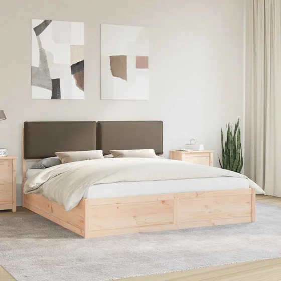 Sengestel 180x200 med polstret hovedgavl, gråbrun