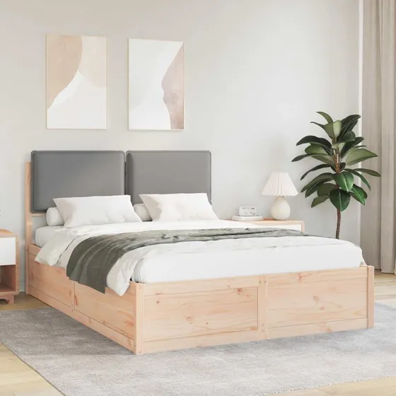 Sengestel 140x200 med polstret hovedgavl - Lysegrå