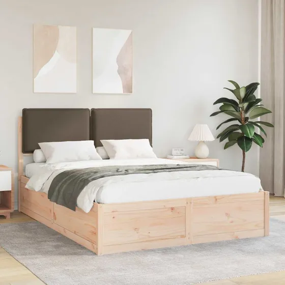Sengestel 140x200 med polstret hovedgærde, gråbrun