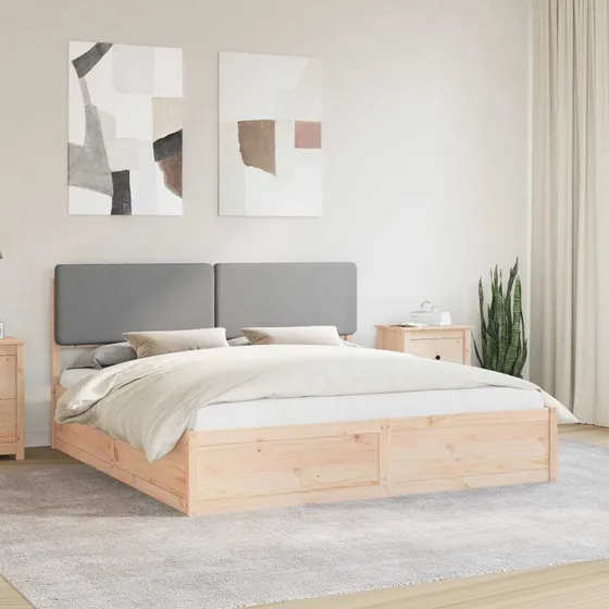 Sengestel 200x200 med polstret hovedgavl - Lysegrå