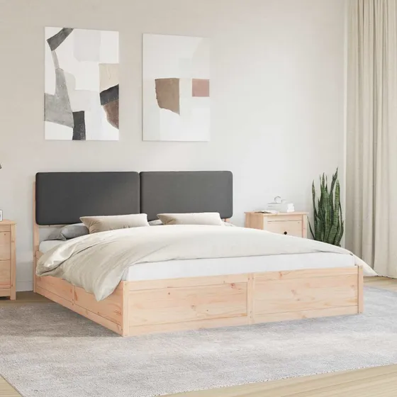 Sengestel med polstret hovedgavl 200x200 cm - mørkegrå