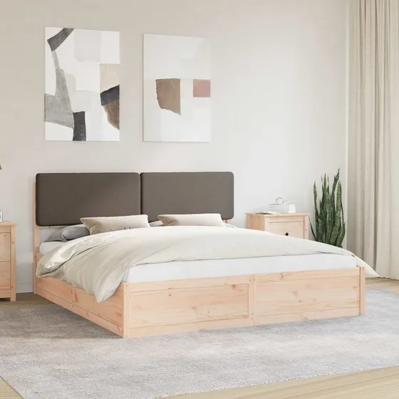 Sengestel i massivt fyrretræ med polstret hovedgavl 180x200
