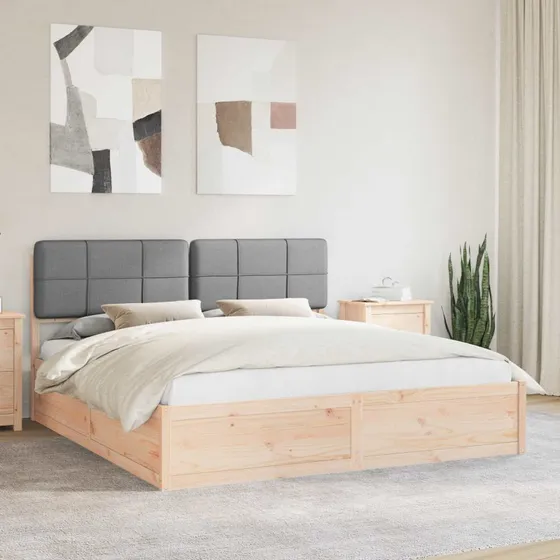 Sengestel med polstret hovedgavl lysegrå 200x200 cm