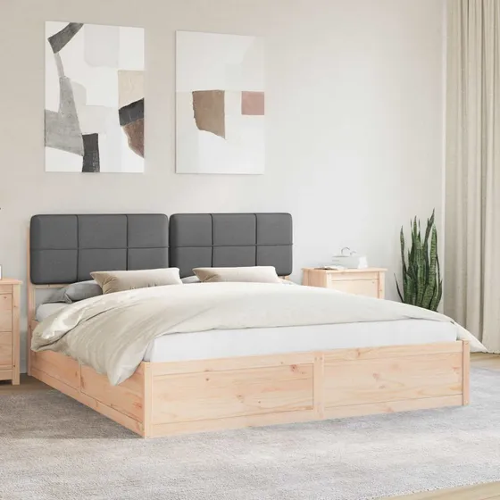 Sengestel 200x200 cm med polstret hovedgavl, mørkegrå