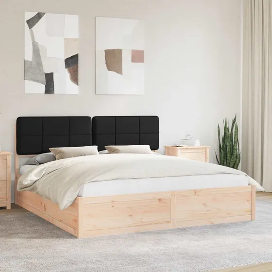 Sengestel 200x200 cm med polstret hovedgærde - Sort