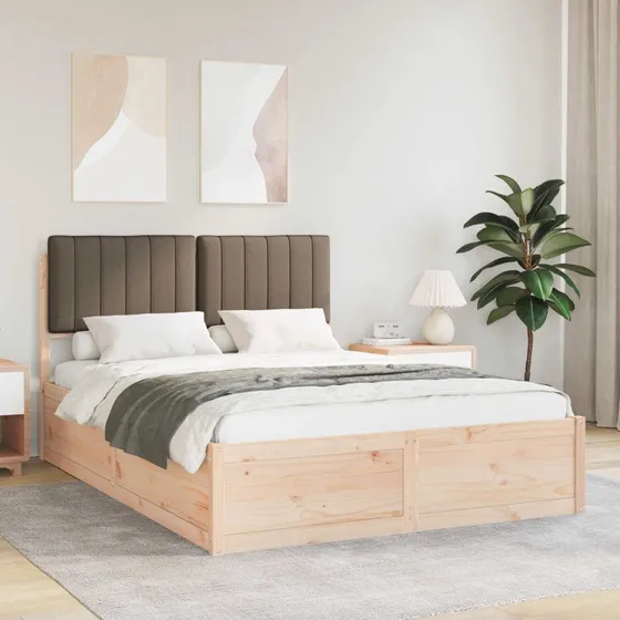 Sengestel med polstret hovedgærde 140x200 cm - gråbrun