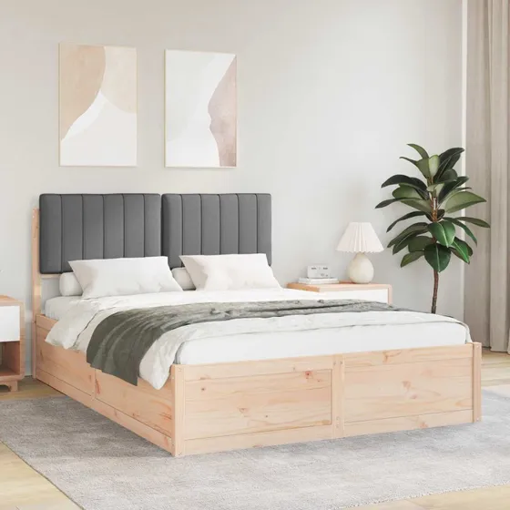 Sengestel med polstret hovedgavl mørkegrå 135x190 cm