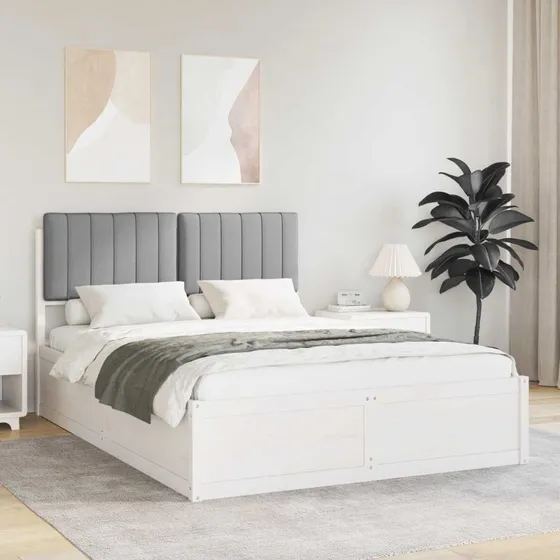 Sengestel med polstret hovedgavl 135x190 cm – lysegrå
