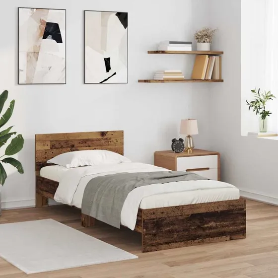 Sengestel 90x190 cm i konstrueret træ med LED-hovedgavl