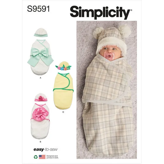 Simplicity Snitmønster 9591 – babytæppe og hue