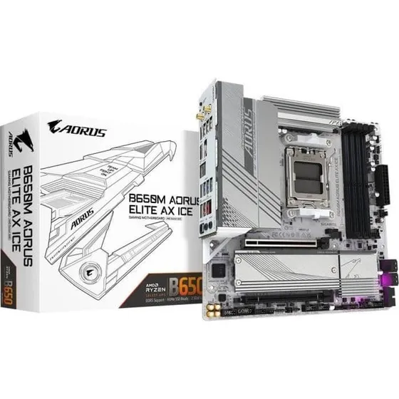 GIGABYTE B650M AORUS ELITE AX ICE (mATX, AM5, DDR5, WiFi 6E)