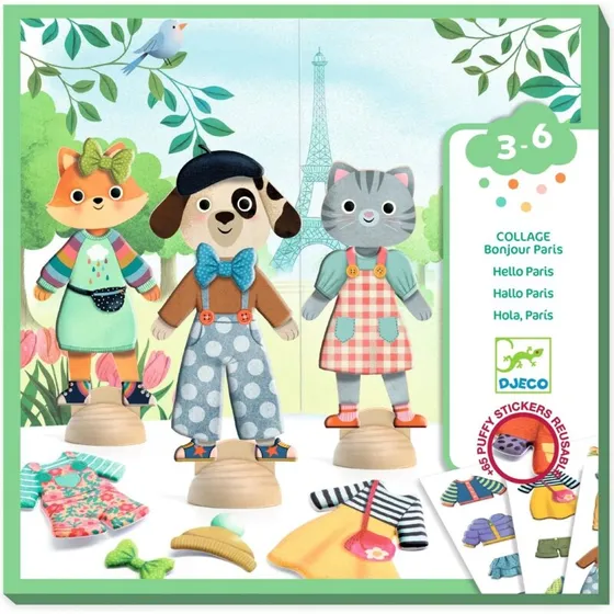 Bonjour Paris påklædningsdukker med stickers, 20x20 cm