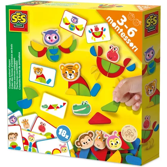 SES Creative Montessori Kreativt dyresæt i træ, 3-6 år