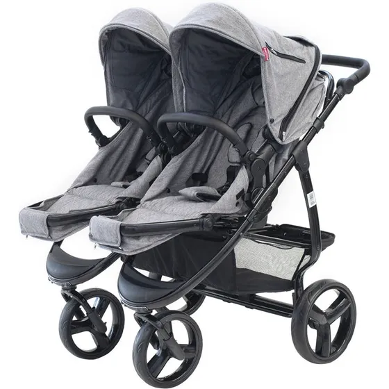 Babytrold Double tvillingevogn, grå melange