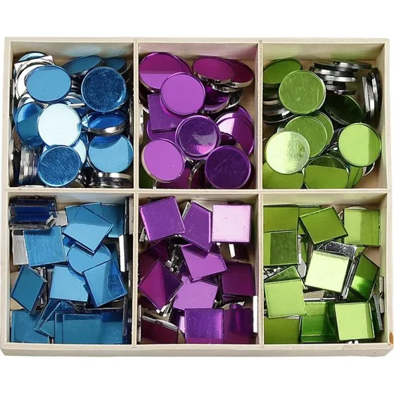 Spejlmosaik 15 mm, 300 stk – farverig (grøn/blå/lilla)