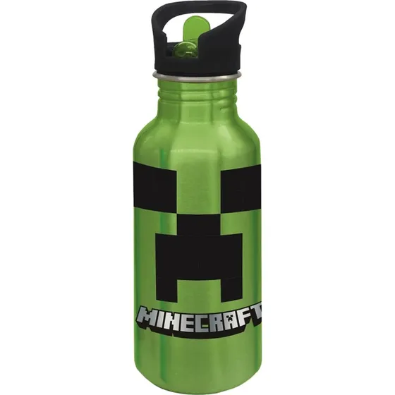 Minecraft aluminium drikkeflaske 545 ml – grøn med sugerør