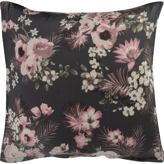 By Night Pudebetrk 60x63 cm 100% bomuldssatin  grt, vendbart blomster- og prikprint