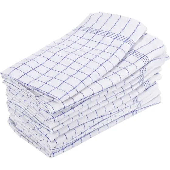 Borg Living 10 stk kokkeviskestykker 50x100 cm - hvide med bl tern