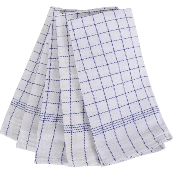 Kokkeviskestykker 5-pak 50x100 cm - hvide med bl tern