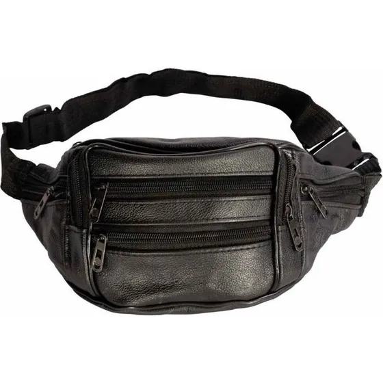 Uden Mrke bltetaske i sort imiteret lder, 7 rum, justerbar 110 cm