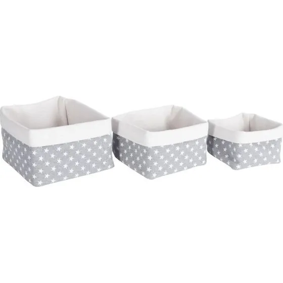 Canvas opbevaringskurve st 3 stk  gr/hvide stjerner