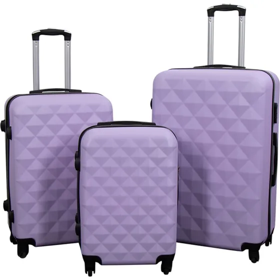 Kuffertst 3 stk. Hardcase Diamant Lilla  med ls & 4 hjul