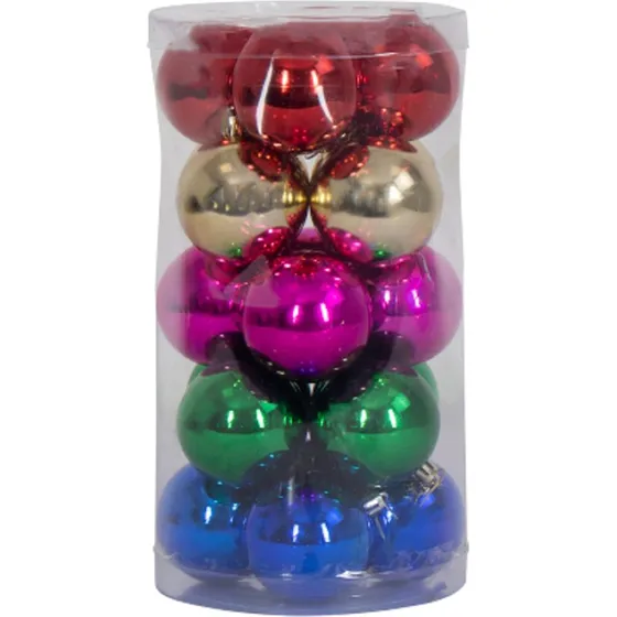 ske med 20 julekugler 6 cm  mix farver (plast)