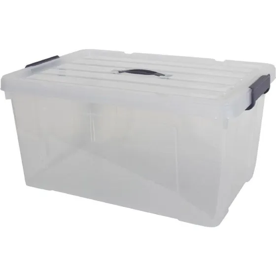 Opbevaringskasse 70 L, transparent med ttsluttende lg