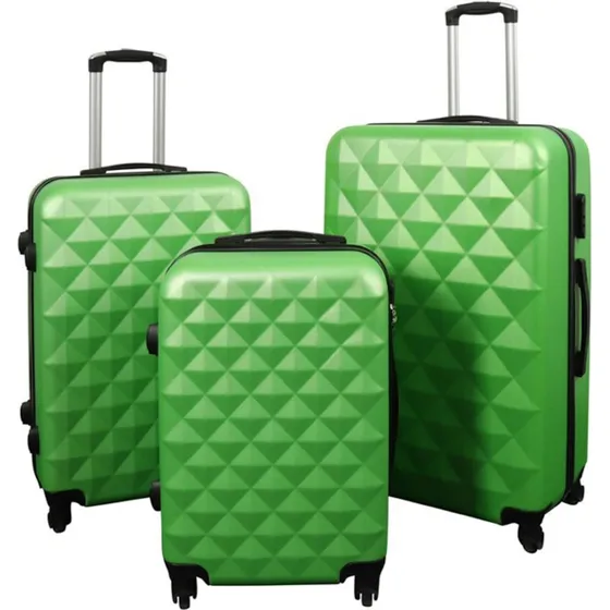 Kuffertst 3 stk.  Hardcase diamant grn, 4 hjul