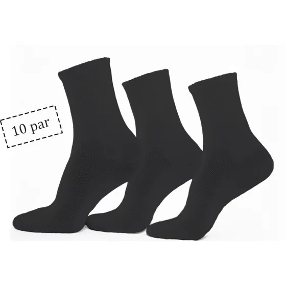 Tennissokker 10-pak sort str. 43-47 med ribkant - Unisex