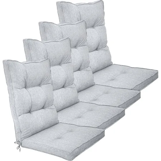 Nordstrand Home – 4x luksus havehynder til positionsstol 7 cm, lys grå, høj ryg